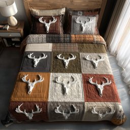 Rustic Antler Deer 3 Piece Quilted Bedding Set Gift For Hunters