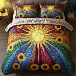 Sunflower Glow 3 Piece Quilted Bedding Set Gift For Flower Lovers