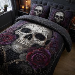 Dark Romance Skull 3 Piece Quilted Bedding Set Gift For Flower Lovers
