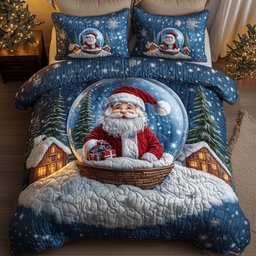 Santa Delight 3 Piece Quilted Bedding Set Christmas Gift For Holiday Decor Lovers