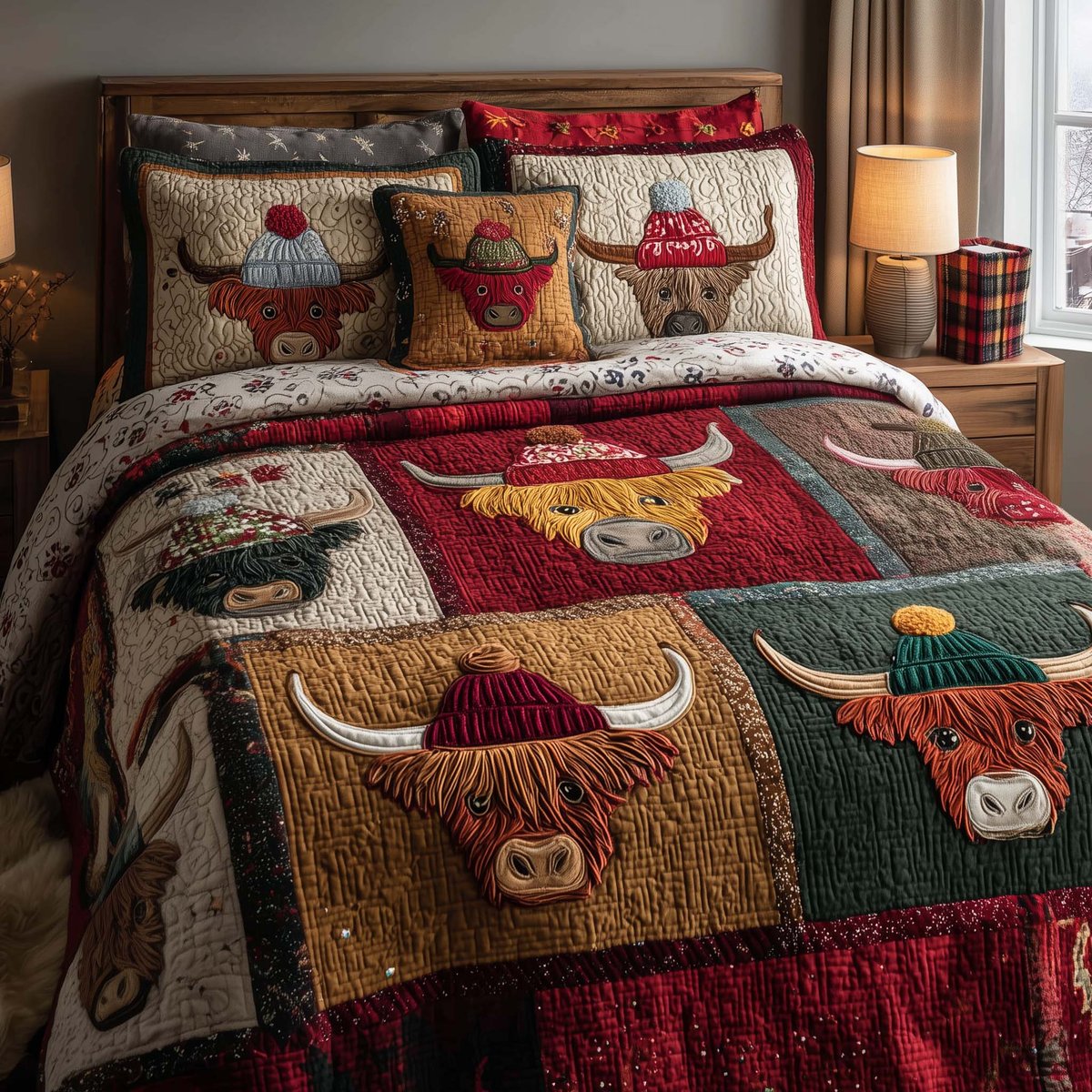 Highland Farmstead Highland Cow 3 Piece Quilted Bedding Set Gift For Cow Lovers
