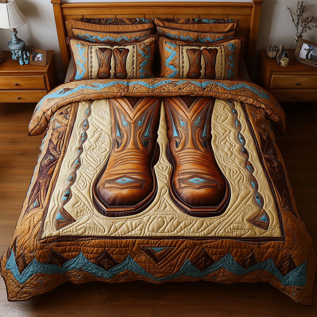Rodeo Roundup Cowboy 3 Piece Quilted Bedding Set Gift For Western Lovers