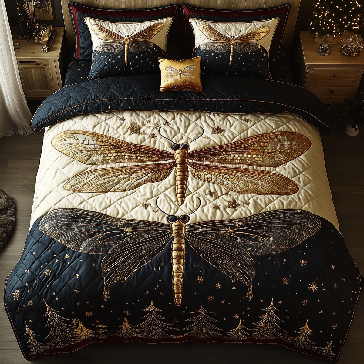 Dragonfly 3 Piece Quilted Bedding Set Gift For Butterfly Lovers