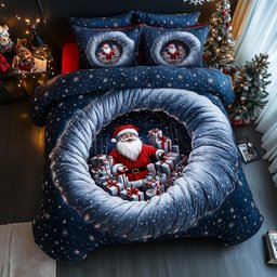 Jolly Santa 3 Piece Quilted Bedding Set Christmas Gift For Holiday Decor Lovers