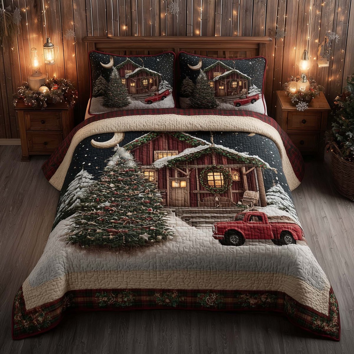 Winter Barn 3 Piece Quilted Bedding Set Gift For Farmhouse Decor Lovers