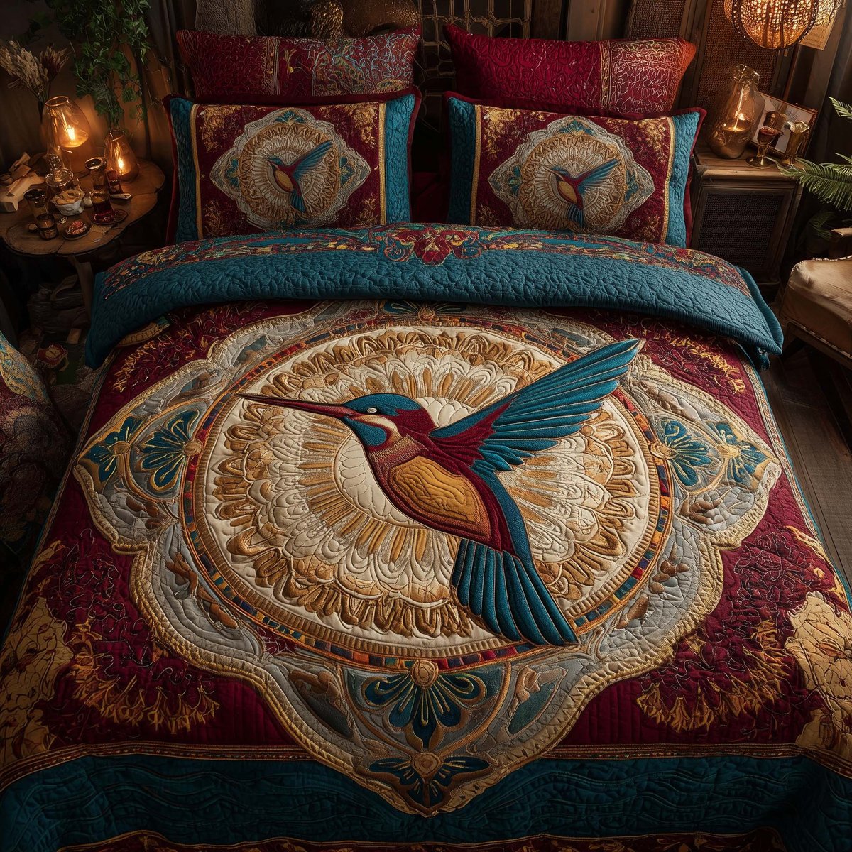 Hummingbird Heaven 3 Piece Quilted Bedding Set Gift For Bird Lovers