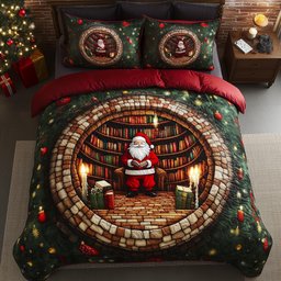 Jolly Santa 3 Piece Quilted Bedding Set Christmas Gift For Holiday Decor Lovers