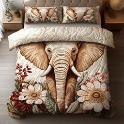 Elephant 3 Piece Quilted Bedding Set Gift For Elephant Lovers