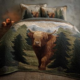 Highland Cow Dream 3 Piece Quilted Bedding Set Gift For Cow Lovers
