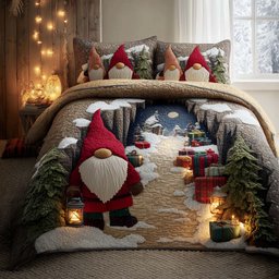 Joyful Gnomes 3 Piece Quilted Bedding Set Christmas Gift For Holiday Decor Lovers
