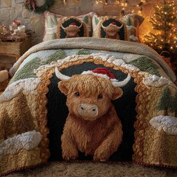 Highland Cow 3 Piece Quilted Bedding Set Christmas Gift For Cow Lovers