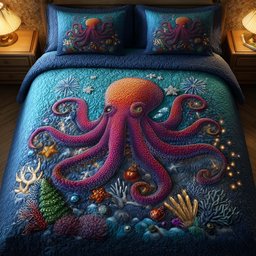 Festive Octopus Beach 3 Piece Quilted Bedding Set Christmas Gift For Beach Lovers