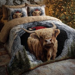Highland Cow 3 Piece Quilted Bedding Set Christmas Gift For Cow Lovers