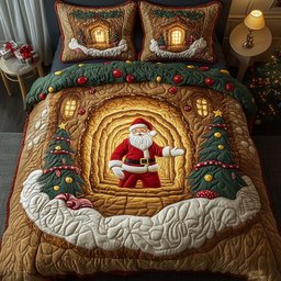 Santa Delight 3 Piece Quilted Bedding Set Christmas Gift For Holiday Decor Lovers