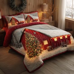 Winter Barn 3 Piece Quilted Bedding Set Gift For Farmhouse Decor Lovers