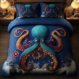 Festive Octopus Beach 3 Piece Quilted Bedding Set Christmas Gift For Beach Lovers