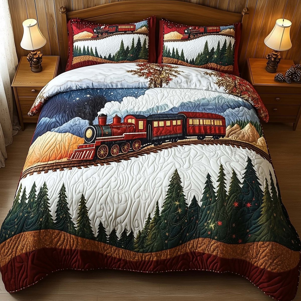 Yuletide Express 3 Piece Quilted Bedding Set Gift For Holiday Decor Lovers