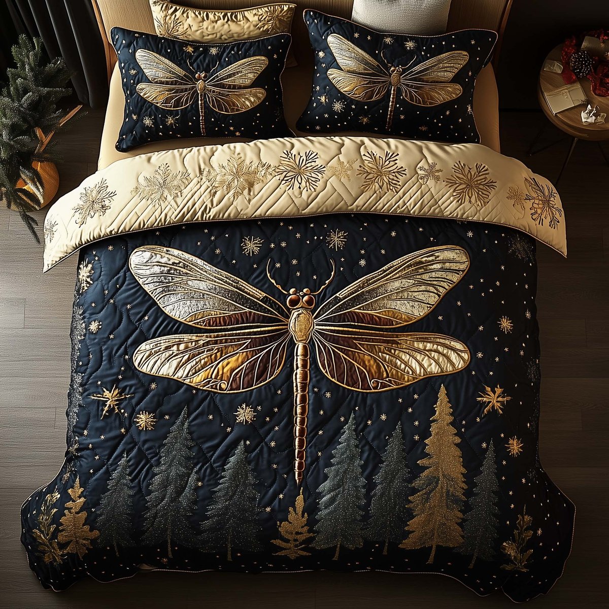 Dragonfly 3 Piece Quilted Bedding Set Gift For Butterfly Lovers