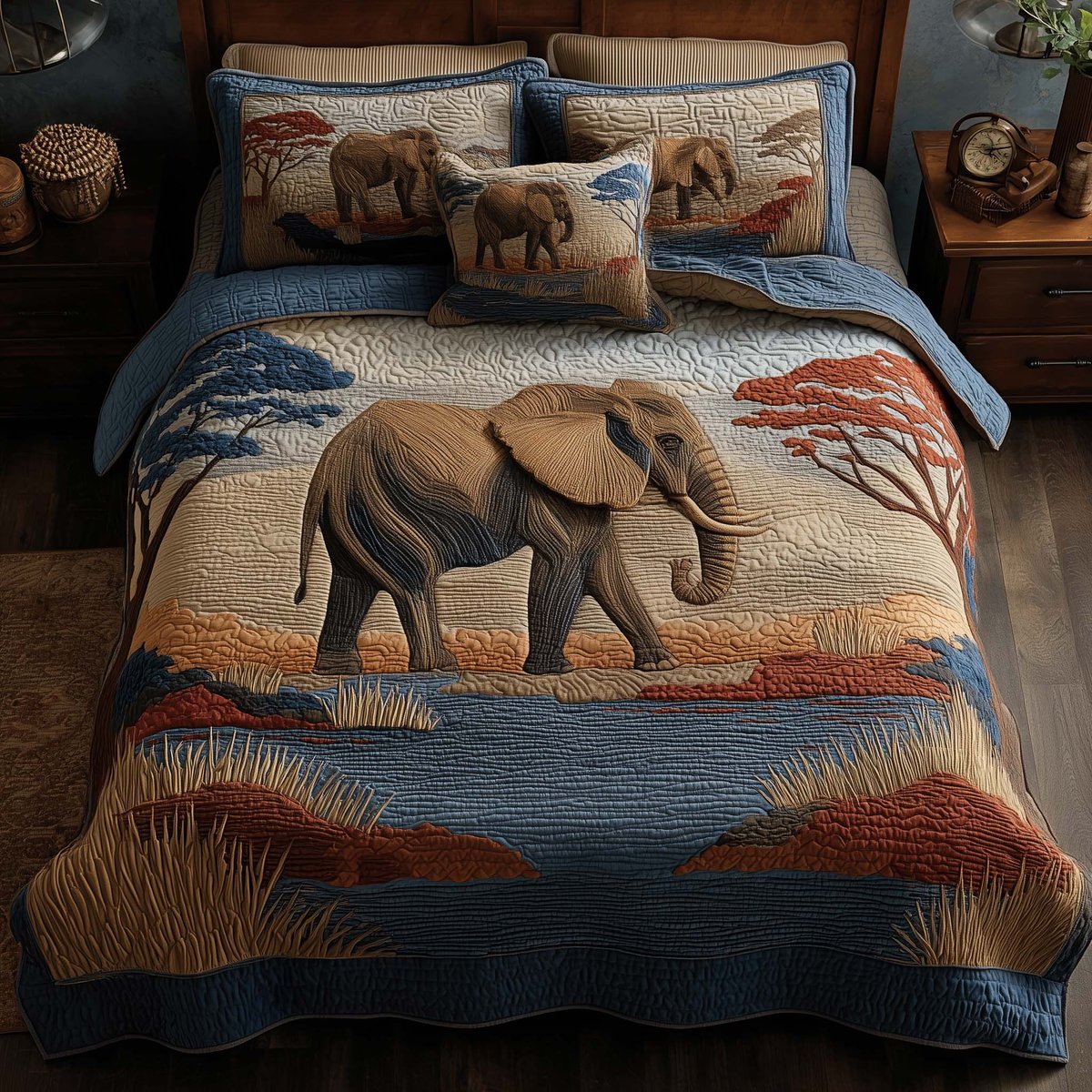 Elephant 3 Piece Quilted Bedding Set Gift For Elephant Lovers