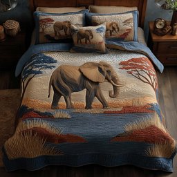 Elephant 3 Piece Quilted Bedding Set Gift For Elephant Lovers