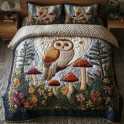 Celestial Owl 3 Piece Quilted Bedding Set Gift For Bird Lovers