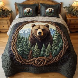 Forest Bear 3 Piece Quilted Bedding Set Gift For Bear Lovers