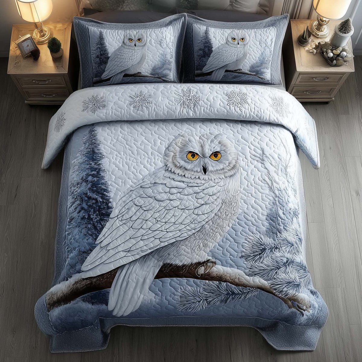 Celestial Owl 3 Piece Quilted Bedding Set Gift For Bird Lovers