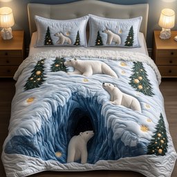 Snow Bear Duvet Cover Set 3 Piece Quilted Bedding Set Christmas Gift For Bear Lovers