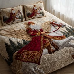 Santa Journey 3 Piece Quilted Bedding Set Christmas Gift For Holiday Decor Lovers