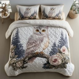 Celestial Owl 3 Piece Quilted Bedding Set Gift For Bird Lovers