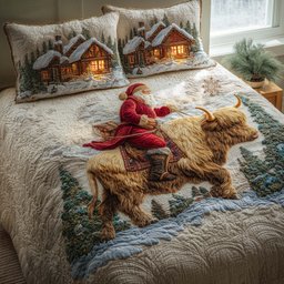 Santa Journey 3 Piece Quilted Bedding Set Christmas Gift For Holiday Decor Lovers