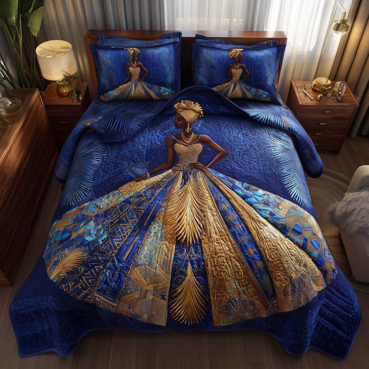 Golden Queens 3 Piece Quilted Bedding Set Gift For African American Heritage Lovers