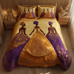 Golden Queens 3 Piece Quilted Bedding Set Gift For African American Heritage Lovers