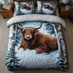 Highland Cow 3 Piece Quilted Bedding Set Gift For Cow Lovers