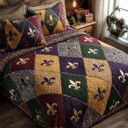 Fleur De Lis 3 Piece Quilted Bedding Set Gift For Home Decor Lovers