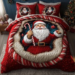 Santa Delight 3 Piece Quilted Bedding Set Christmas Gift For Holiday Decor Lovers