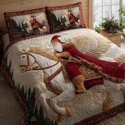 Santa Journey 3 Piece Quilted Bedding Set Christmas Gift For Holiday Decor Lovers