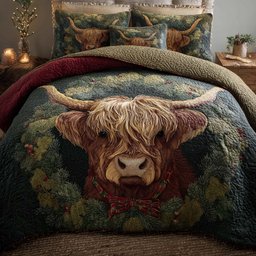 Highland Cow Dream 3 Piece Quilted Bedding Set Gift For Cow Lovers