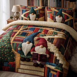 Joyful Gnomes 3 Piece Quilted Bedding Set Christmas Gift For Holiday Decor Lovers