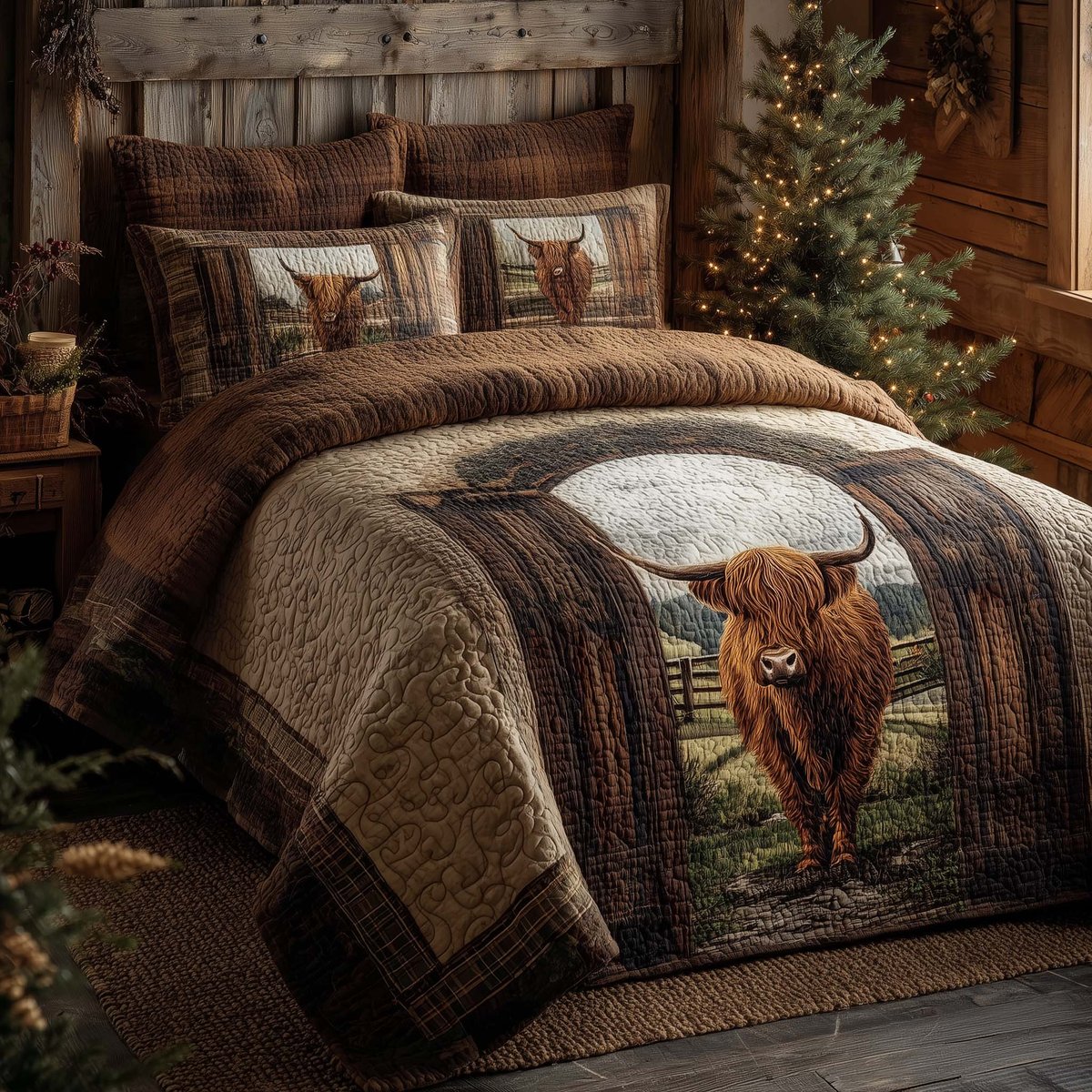 Highland Cow Dream 3 Piece Quilted Bedding Set Gift For Cow Lovers