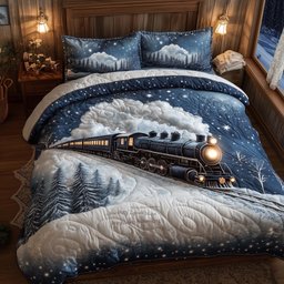 Yuletide Express 3 Piece Quilted Bedding Set Gift For Holiday Decor Lovers