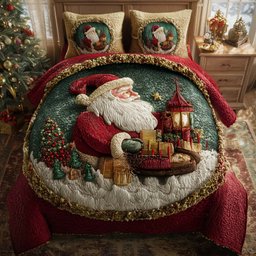 Santa Delight 3 Piece Quilted Bedding Set Christmas Gift For Holiday Decor Lovers