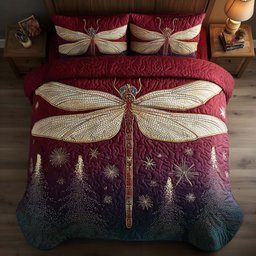 Dragonfly 3 Piece Quilted Bedding Set Gift For Butterfly Lovers