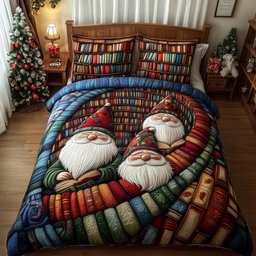 Joyful Gnomes 3 Piece Quilted Bedding Set Christmas Gift For Holiday Decor Lovers