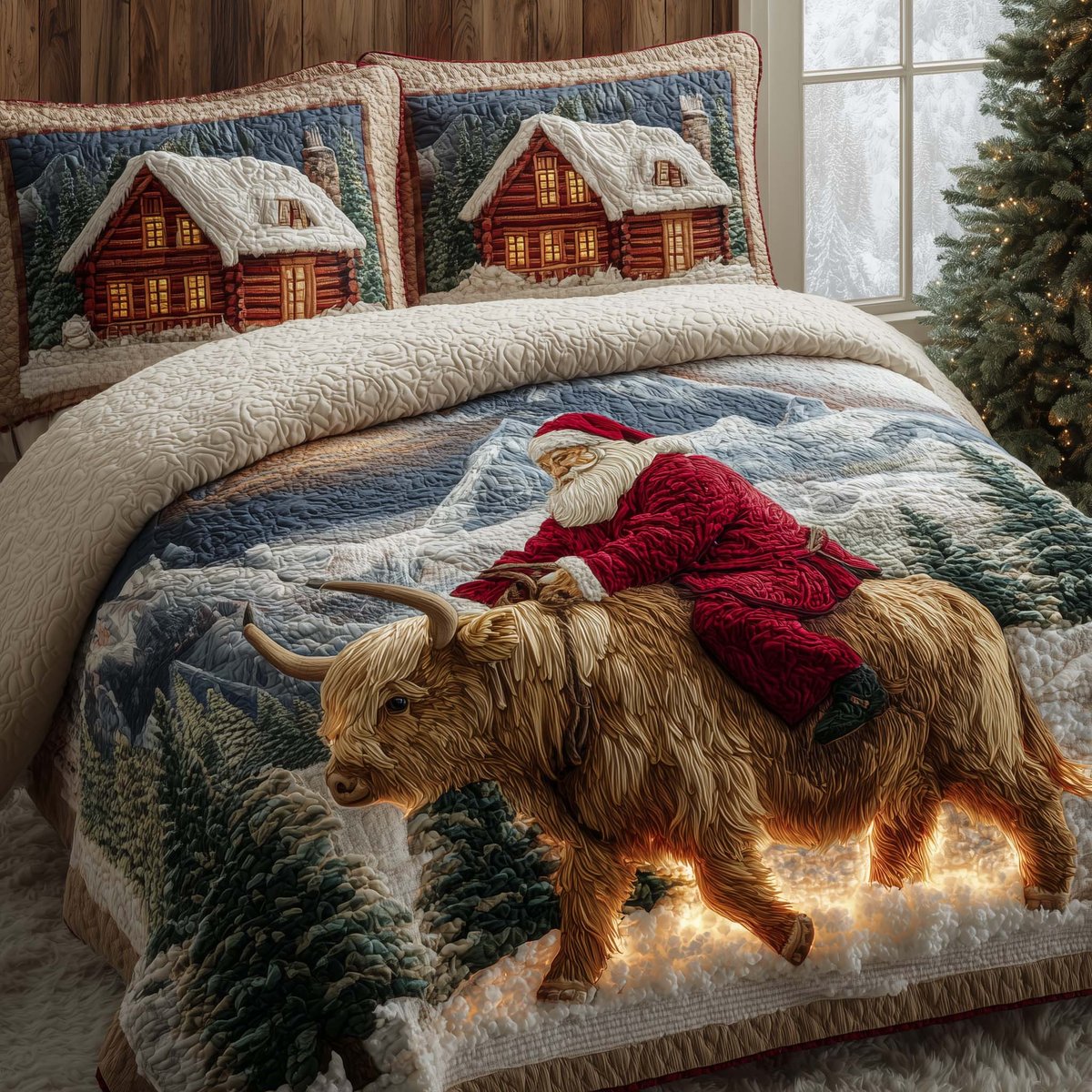 Santa Journey 3 Piece Quilted Bedding Set Christmas Gift For Holiday Decor Lovers