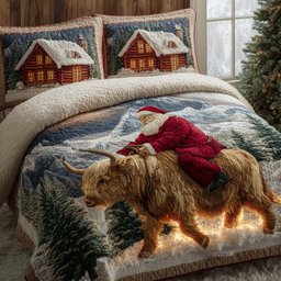 Santa Journey 3 Piece Quilted Bedding Set Christmas Gift For Holiday Decor Lovers