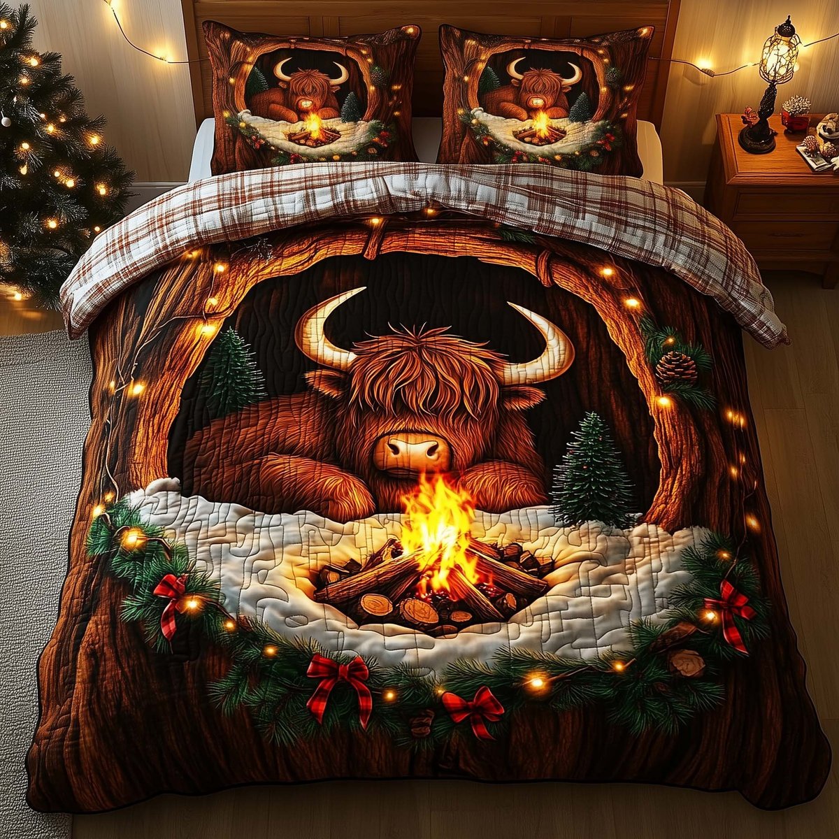 Highland Cow 3 Piece Quilted Bedding Set Gift For Cow Lovers