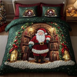 Santa Delight 3 Piece Quilted Bedding Set Christmas Gift For Holiday Decor Lovers