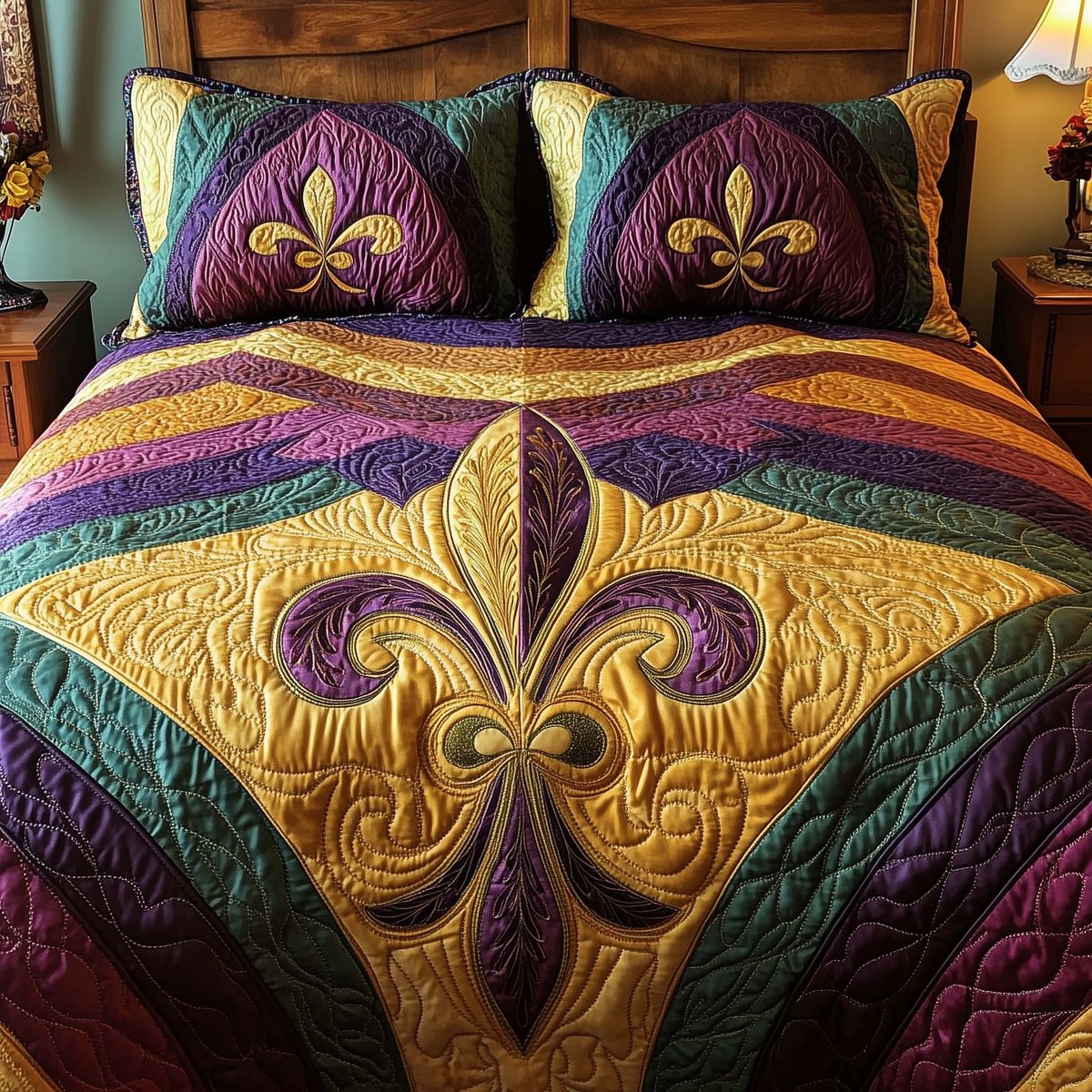 Fleur De Lis 3 Piece Quilted Bedding Set Gift For Home Decor Lovers