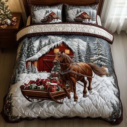 Frosted Homestead Horse 3 Piece Quilted Bedding Set Gift For Horse Lovers